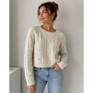 Twentyfourseven Cream Cable Knit Sweater Rhinestone Coquette Fairycore Size XS